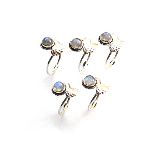 WHOLESALE 5PC 925 SOLID STERLING SILVER WHITE RAINBOW MOONSTONE RING LOT