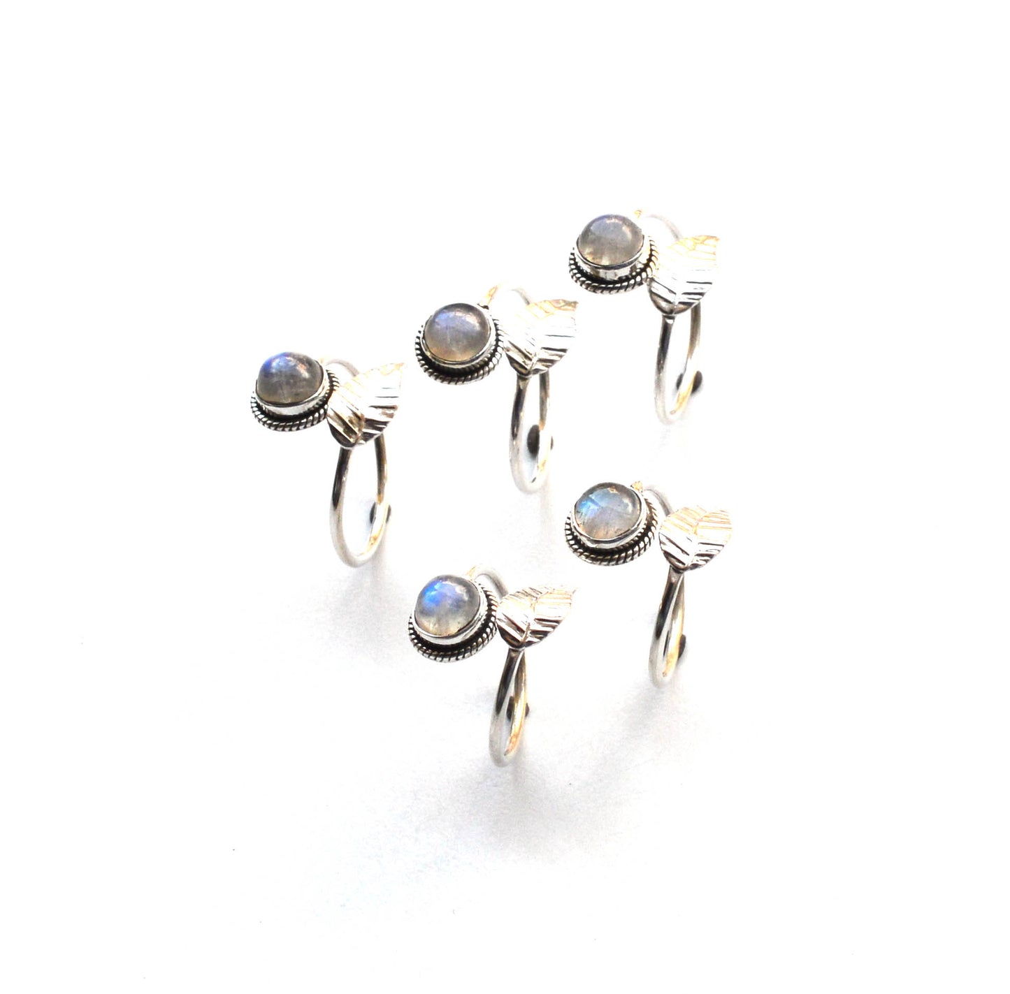 WHOLESALE 5PC 925 SOLID STERLING SILVER WHITE RAINBOW MOONSTONE RING LOT