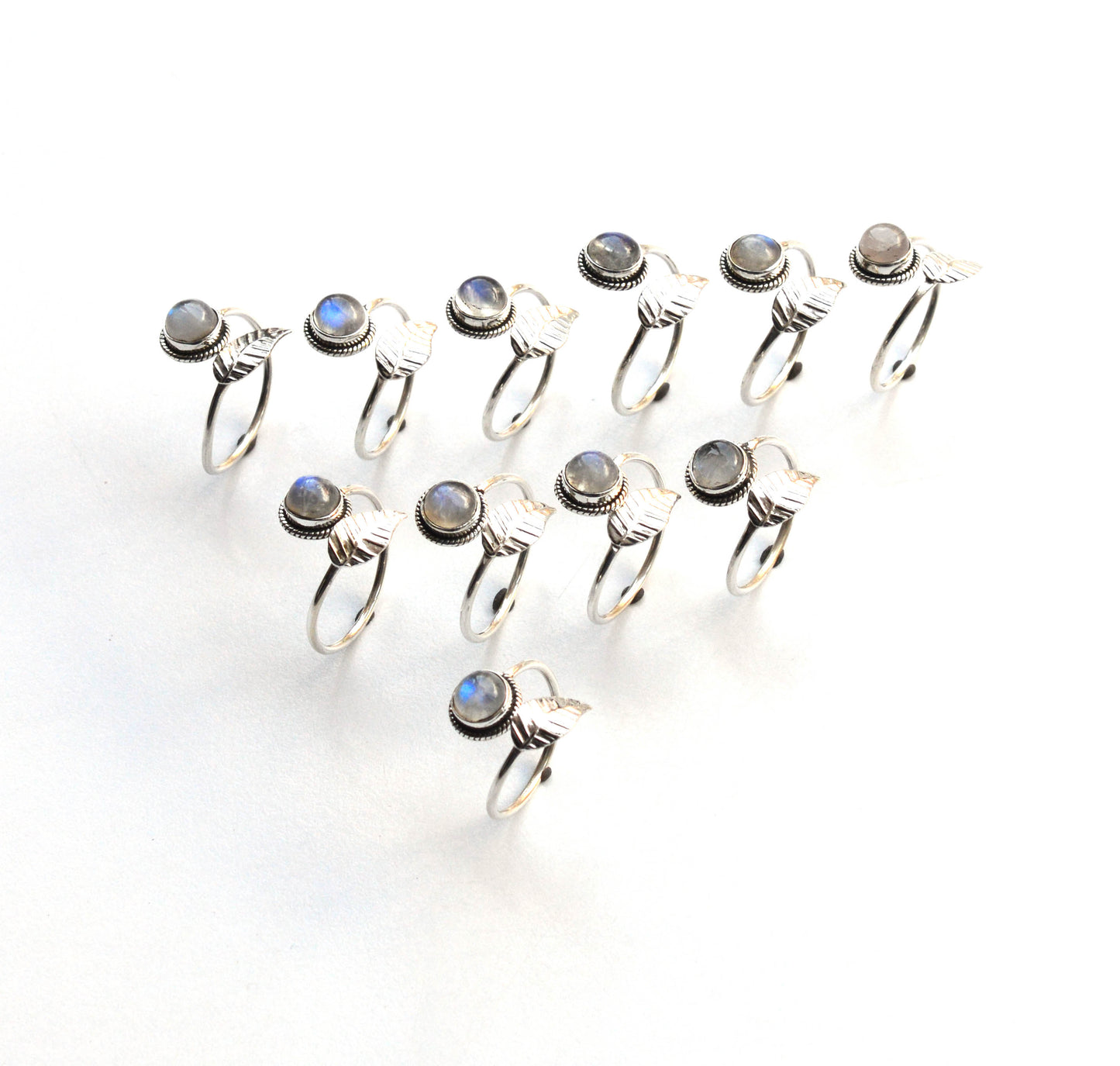 WHOLESALE 11PC 925 SOLID STERLING SILVER WHITE RAINBOW MOONSTONE RING LOT