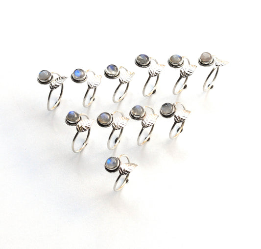 WHOLESALE 11PC 925 SOLID STERLING SILVER WHITE RAINBOW MOONSTONE RING LOT