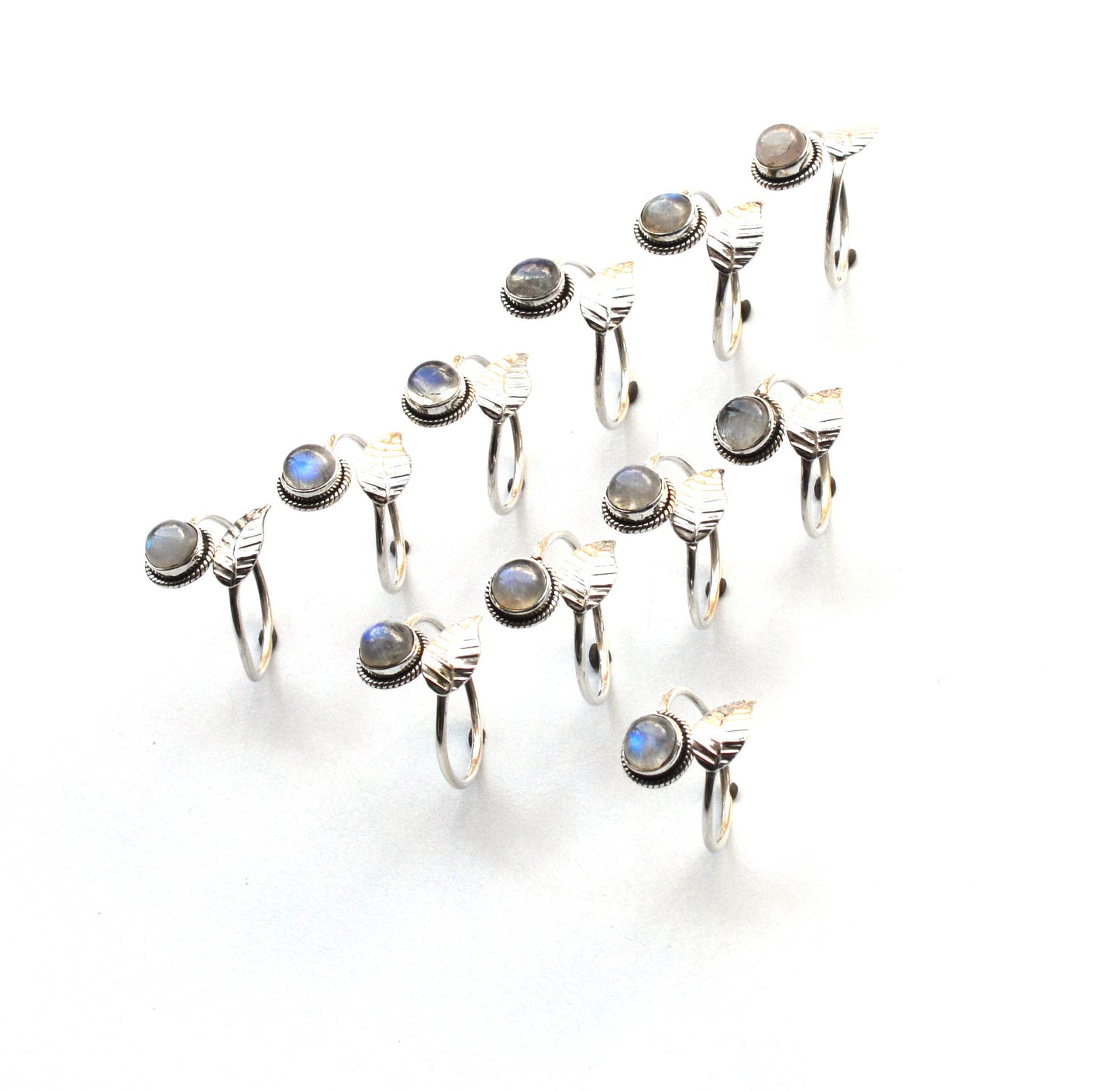 WHOLESALE 11PC 925 SOLID STERLING SILVER WHITE RAINBOW MOONSTONE RING LOT