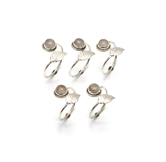WHOLESALE 5PC 925 SOLID STERLING SILVER PINK ROSE QUARTZ RING LOT