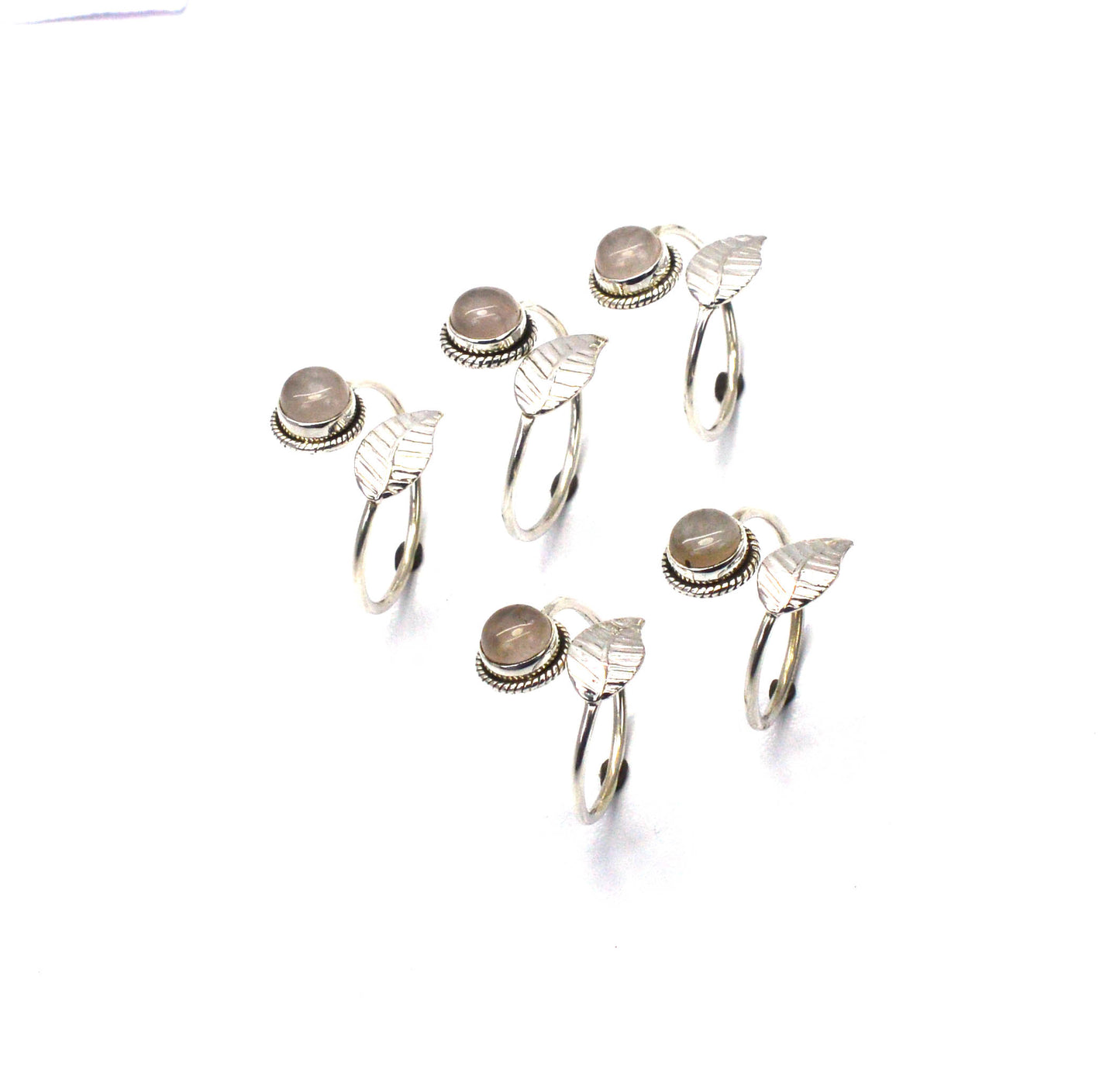 WHOLESALE 5PC 925 SOLID STERLING SILVER PINK ROSE QUARTZ RING LOT
