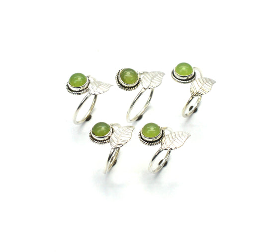 WHOLESALE 5PC 925 SOLID STERLING SILVER GREEN JADE RING LOT