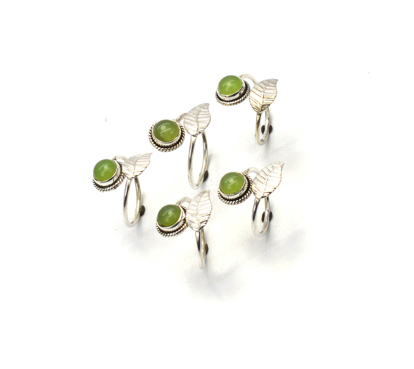 WHOLESALE 5PC 925 SOLID STERLING SILVER GREEN JADE RING LOT