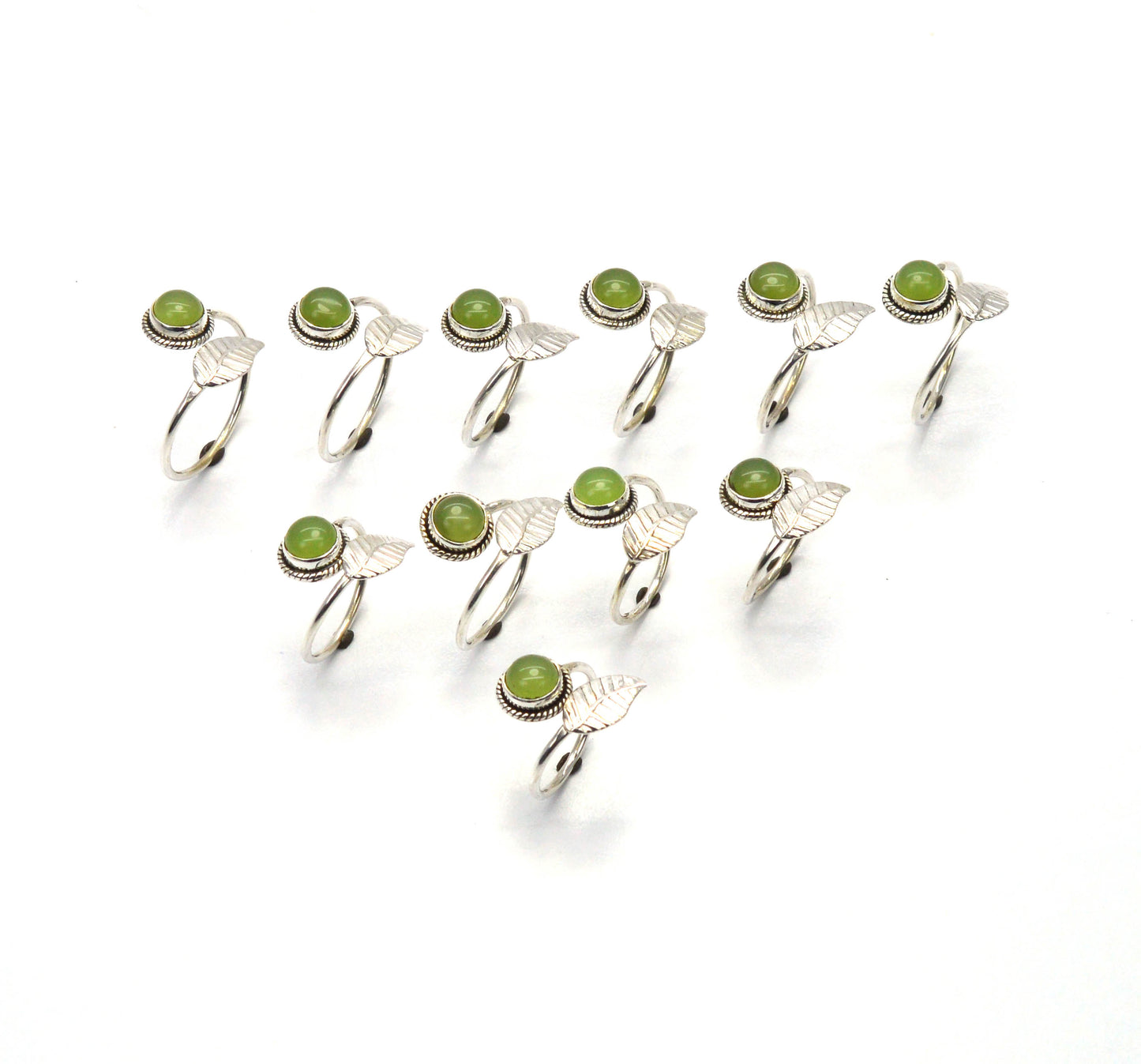 WHOLESALE 11PC 925 SOLID STERLING SILVER GREEN JADE RING LOT