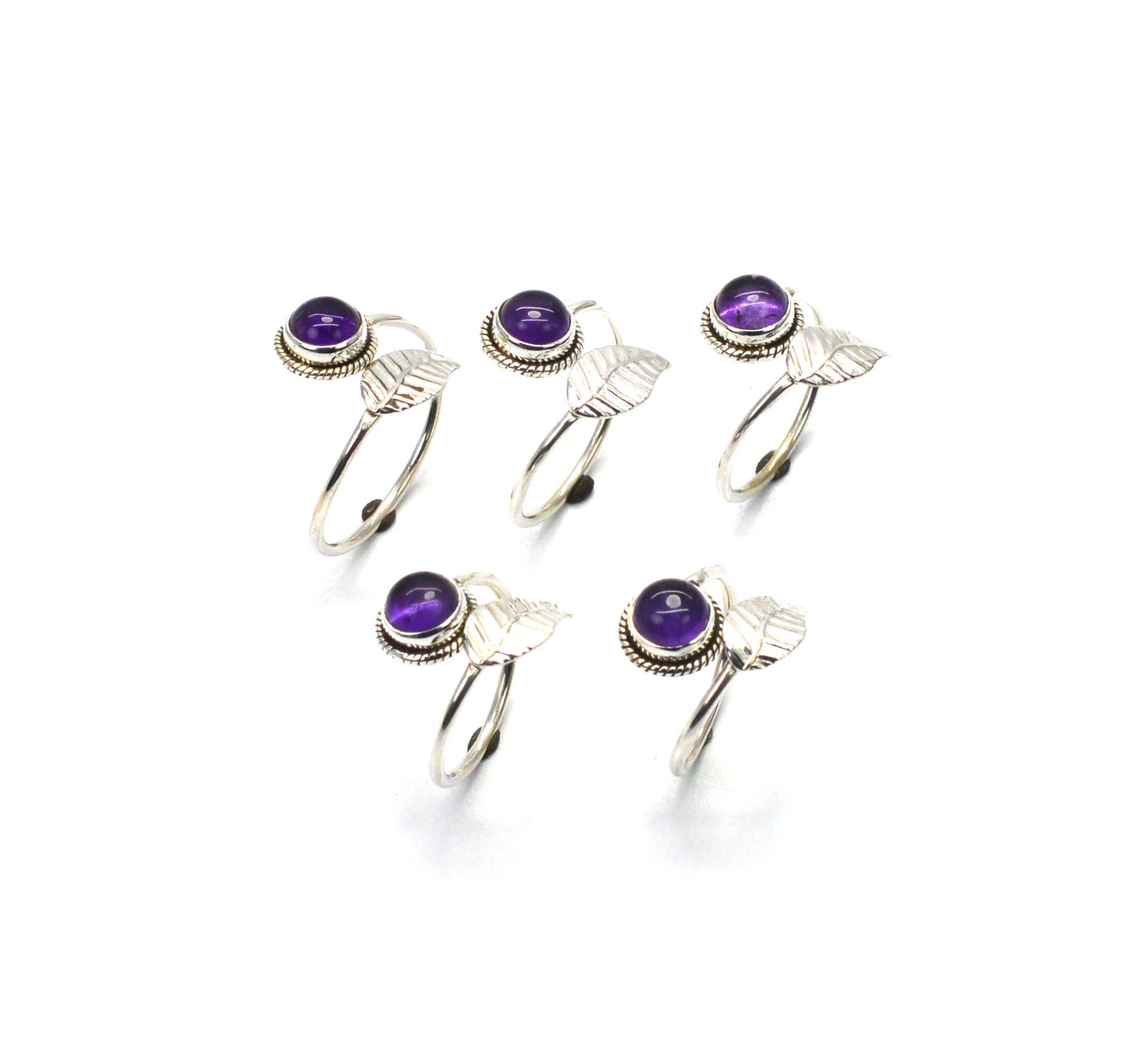 WHOLESALE 5PC 925 SOLID STERLING SILVER PURPLE AMETHYST RING LOT