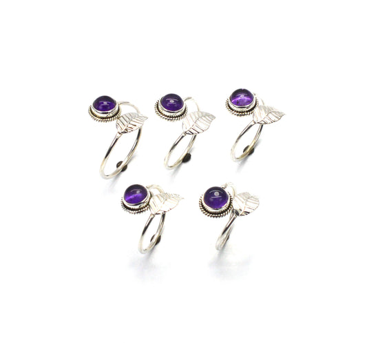 WHOLESALE 5PC 925 SOLID STERLING SILVER PURPLE AMETHYST RING LOT