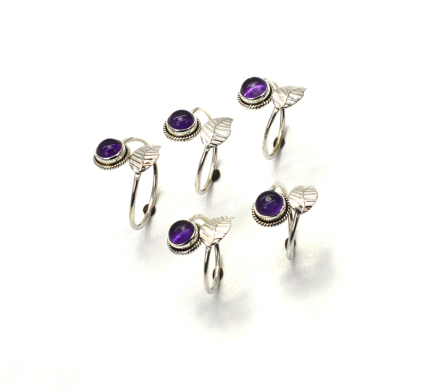 WHOLESALE 5PC 925 SOLID STERLING SILVER PURPLE AMETHYST RING LOT