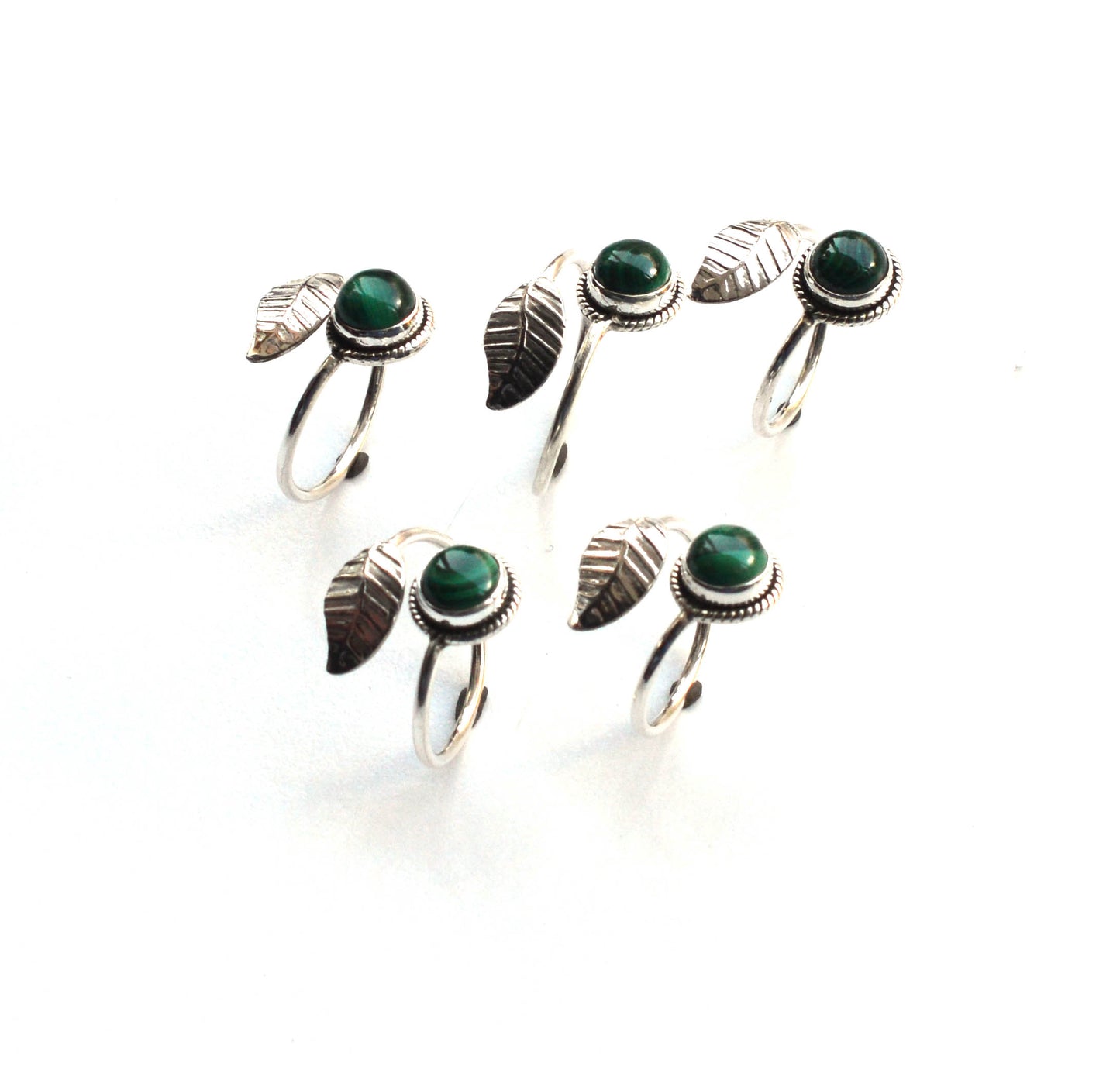 WHOLESALE 5PC 925 SOLID STERLING SILVER GREEN MALACHITE RING LOT