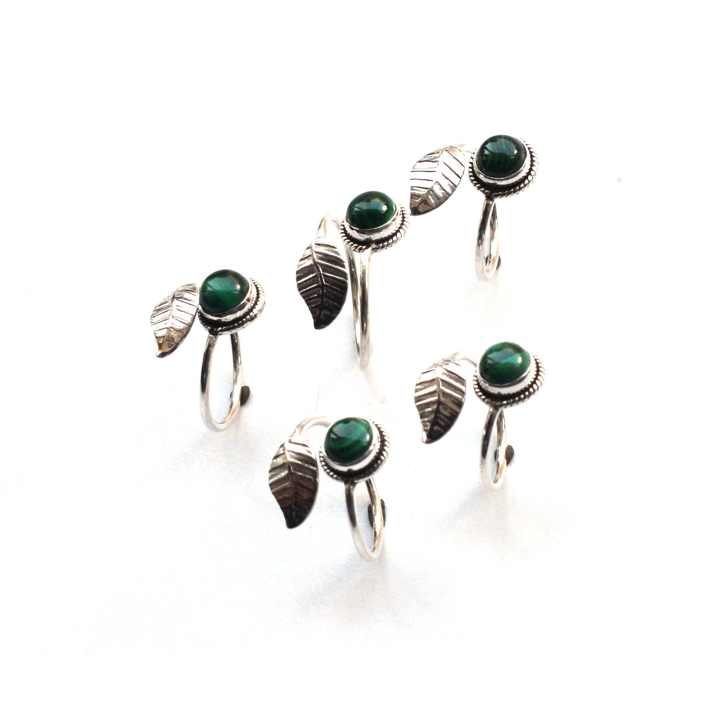 WHOLESALE 5PC 925 SOLID STERLING SILVER GREEN MALACHITE RING LOT