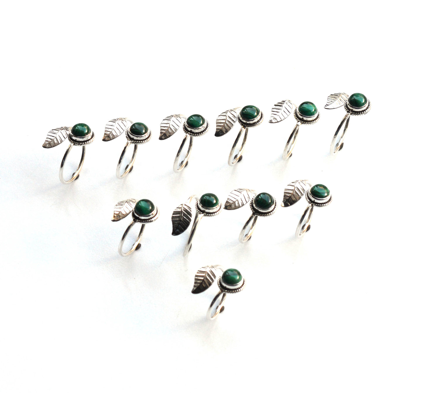 WHOLESALE 11PC 925 SOLID STERLING SILVER GREEN MALACHITE RING LOT