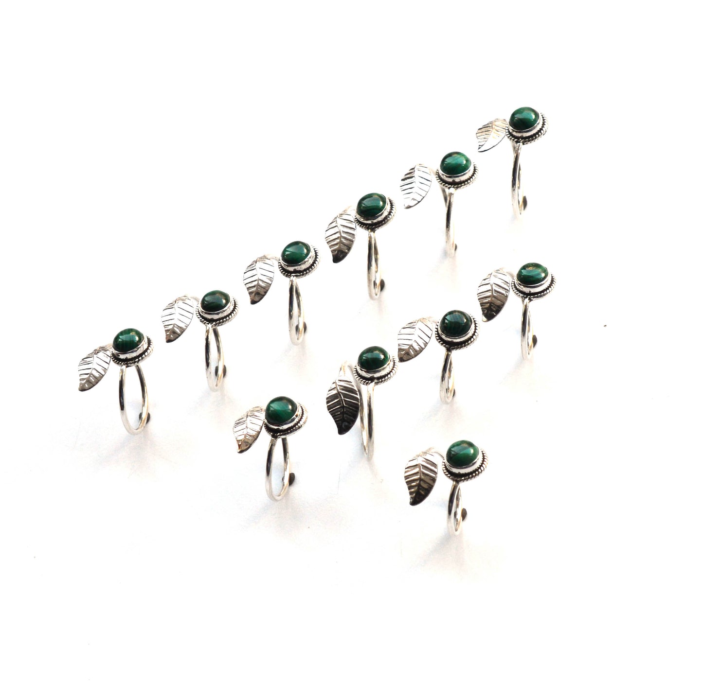 WHOLESALE 11PC 925 SOLID STERLING SILVER GREEN MALACHITE RING LOT