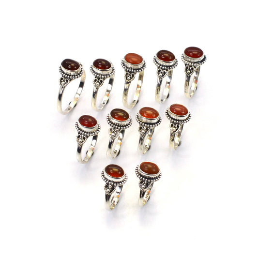 WHOLESALE 11PC 925 SOLID STERLING SILVER RED CARNELIAN RING LOT