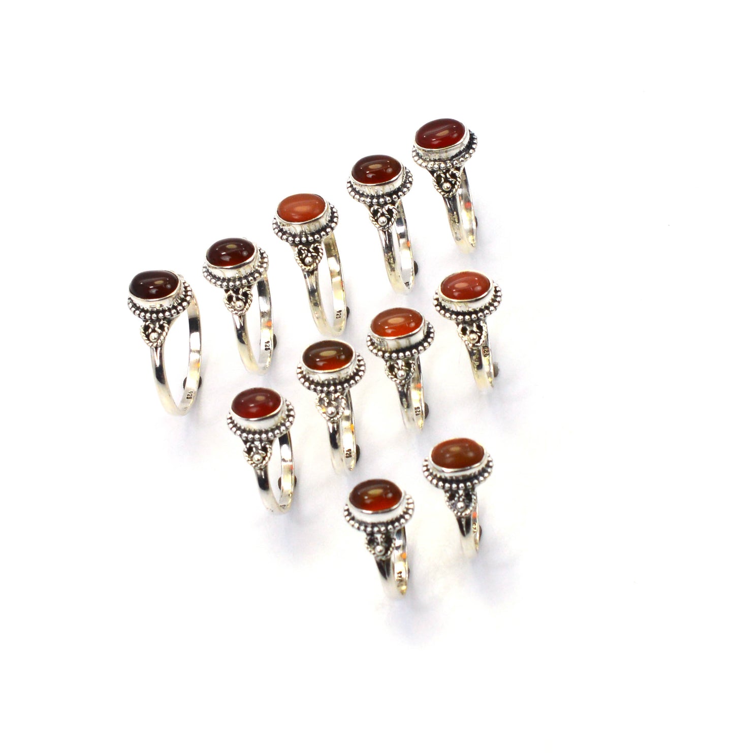 WHOLESALE 11PC 925 SOLID STERLING SILVER RED CARNELIAN RING LOT