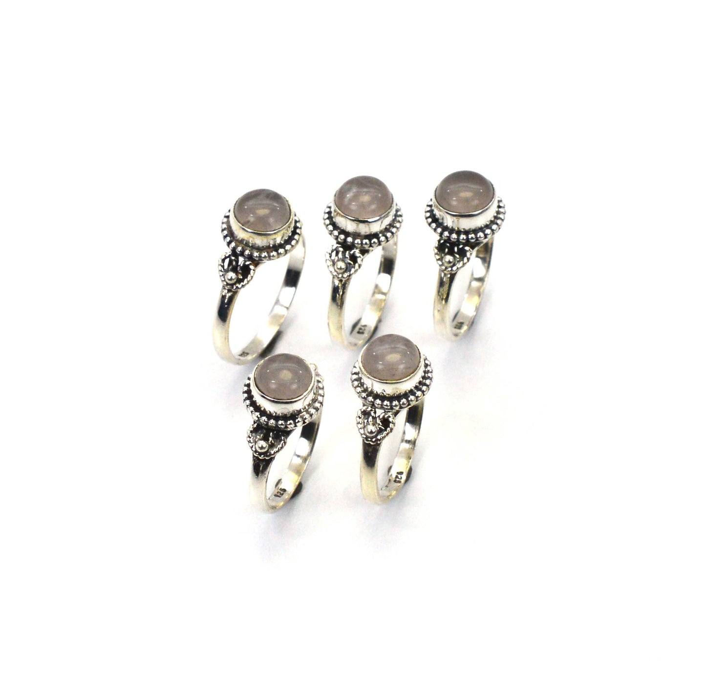 WHOLESALE 5PC 925 SOLID STERLING SILVER PINK ROSE QUARTZ RING LOT