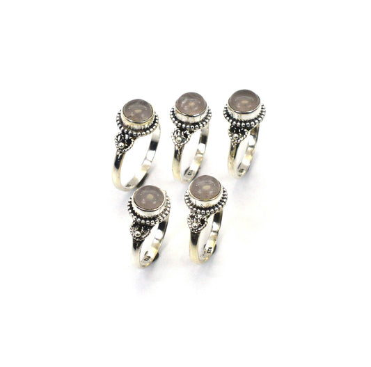 WHOLESALE 5PC 925 SOLID STERLING SILVER PINK ROSE QUARTZ RING LOT