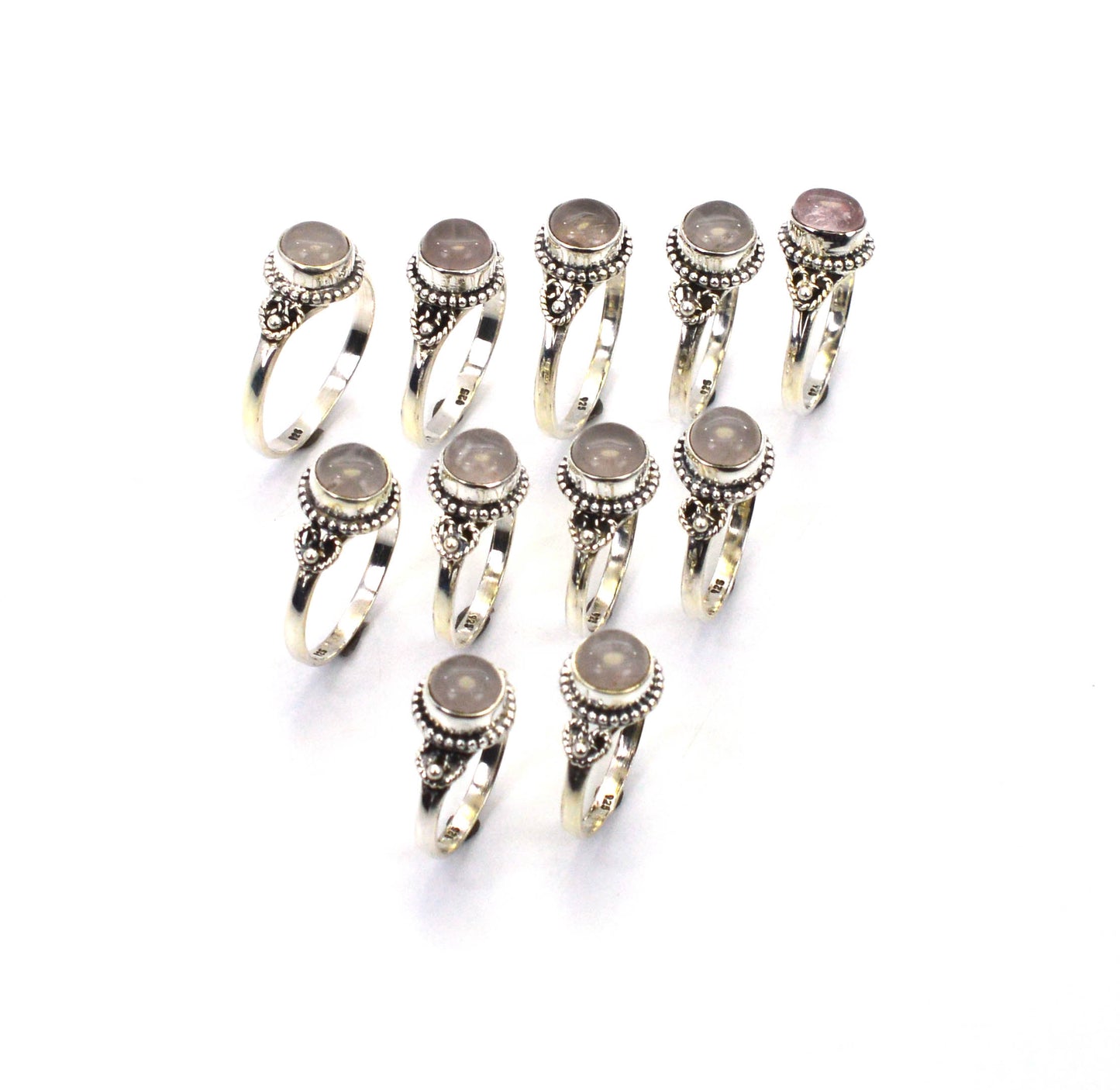 WHOLESALE 11PC 925 SOLID STERLING SILVER PINK ROSE QUARTZ RING LOT
