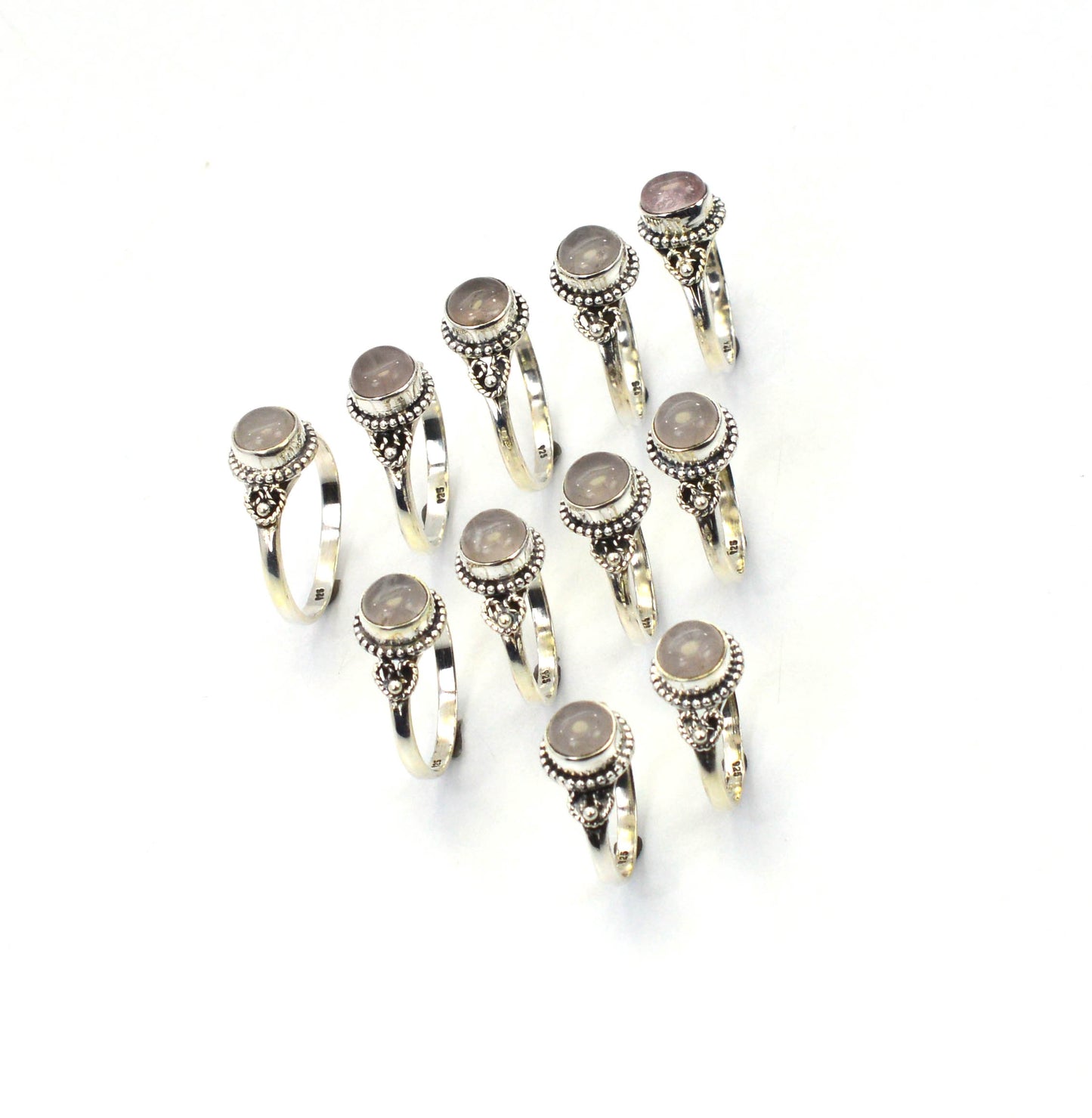 WHOLESALE 11PC 925 SOLID STERLING SILVER PINK ROSE QUARTZ RING LOT