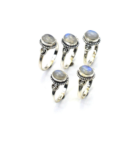 WHOLESALE 5PC 925 SOLID STERLING SILVER WHITE RAINBOW MOONSTONE RING LOT