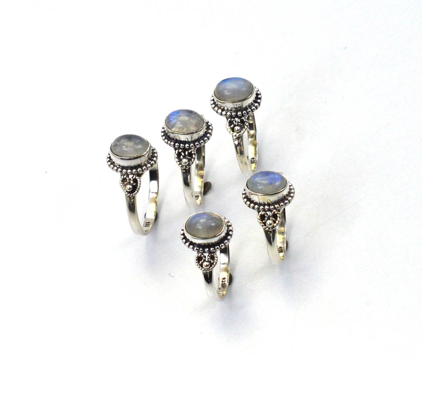 WHOLESALE 5PC 925 SOLID STERLING SILVER WHITE RAINBOW MOONSTONE RING LOT