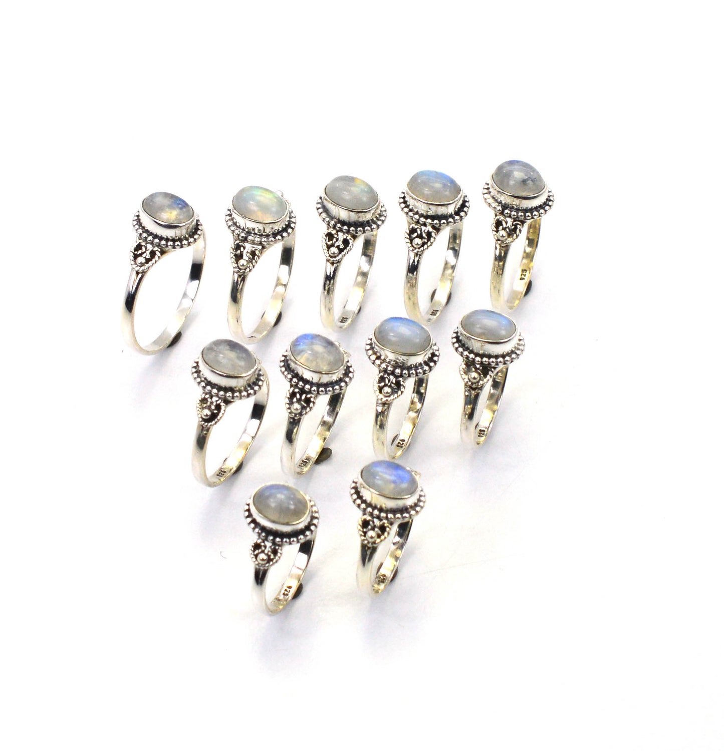 WHOLESALE 11PC 925 SOLID STERLING SILVER WHITE RAINBOW MOONSTONE RING LOT