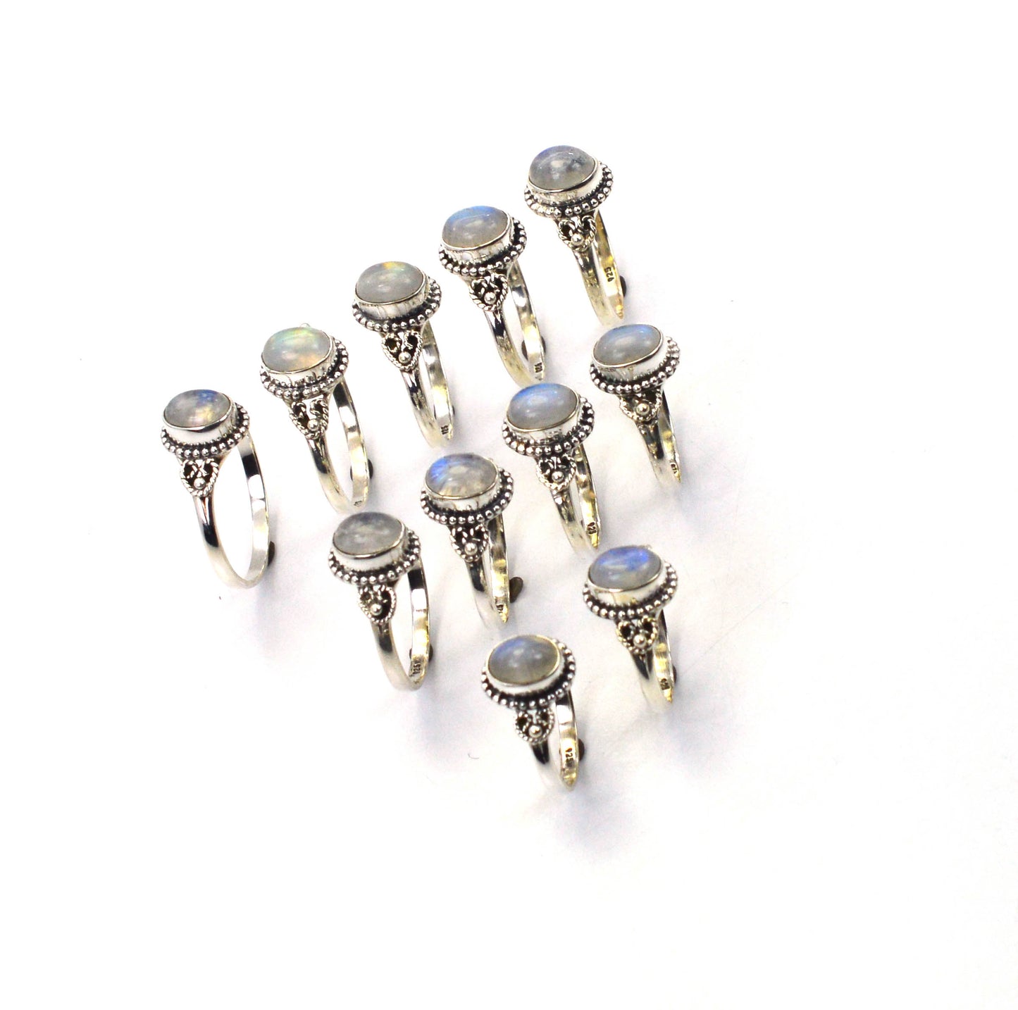 WHOLESALE 11PC 925 SOLID STERLING SILVER WHITE RAINBOW MOONSTONE RING LOT