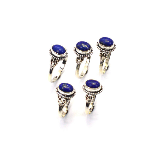 WHOLESALE 5PC 925 SOLID STERLING SILVER BLUE LAPIS LAZULI RING LOT