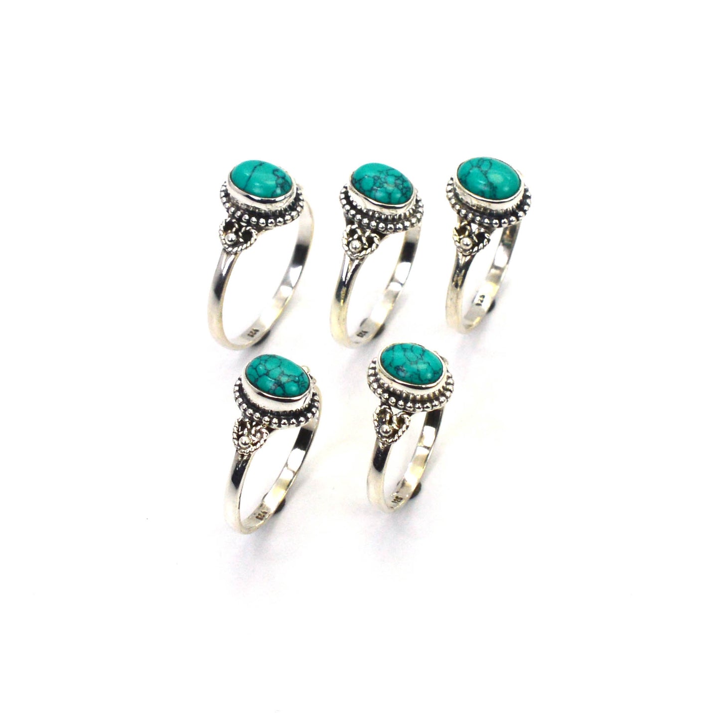 WHOLESALE 5PC 925 SOLID STERLING SILVER BLUE TURQUOISE RING LOT
