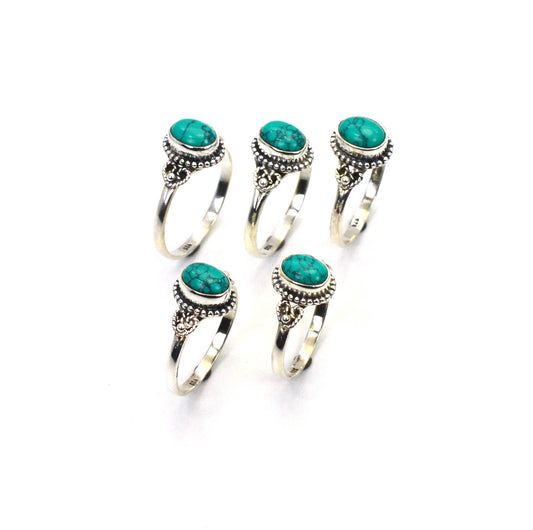 WHOLESALE 5PC 925 SOLID STERLING SILVER BLUE TURQUOISE RING LOT
