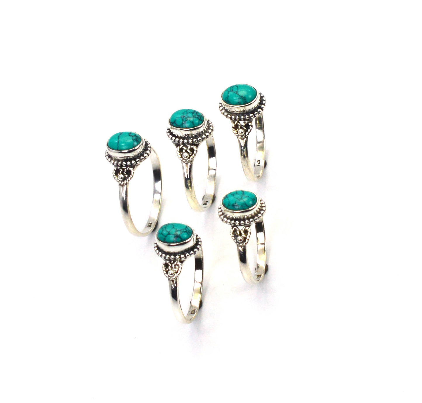 WHOLESALE 5PC 925 SOLID STERLING SILVER BLUE TURQUOISE RING LOT