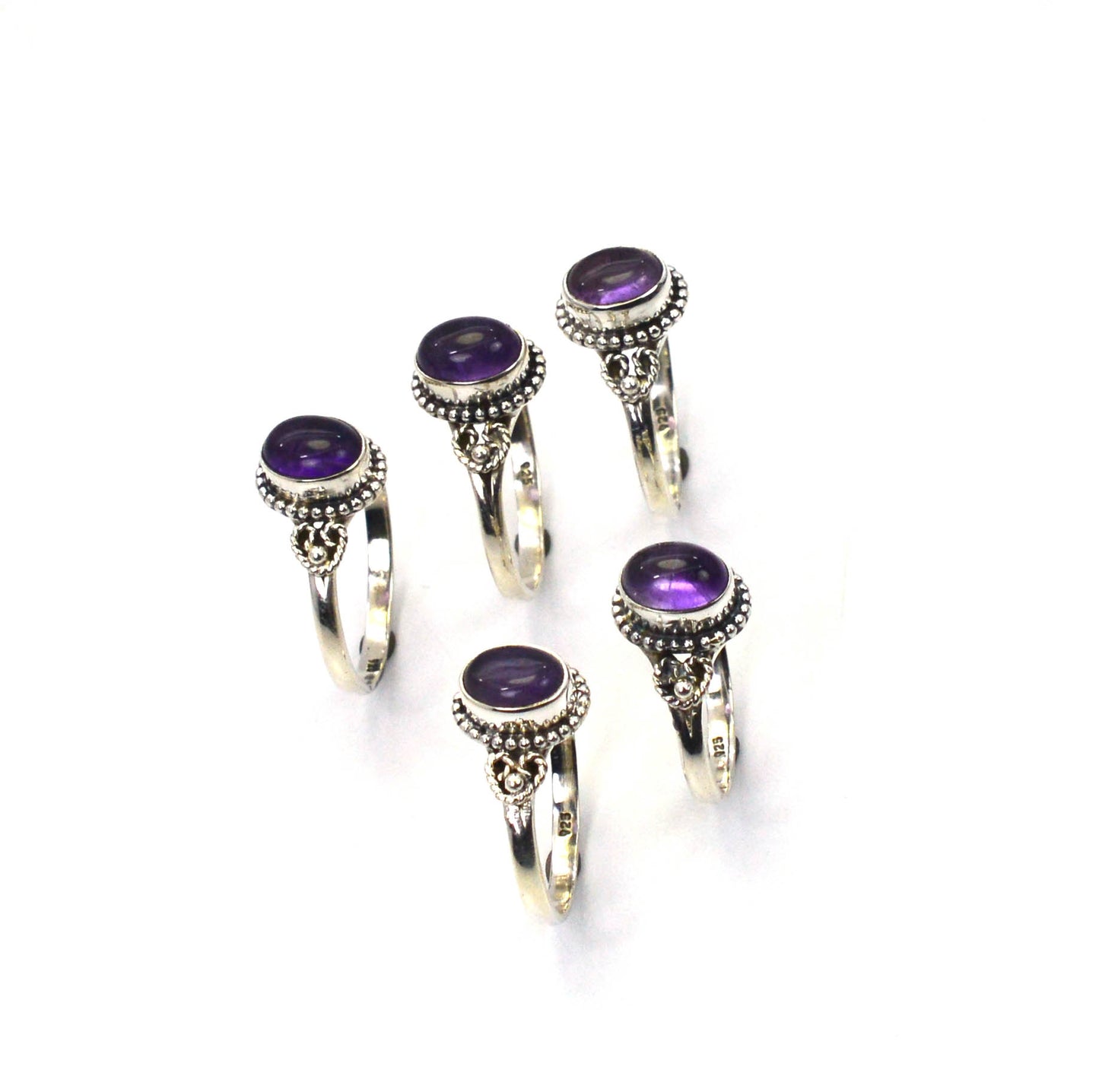 WHOLESALE 5PC 925 SOLID STERLING SILVER PURPLE AMETHYST RING LOT