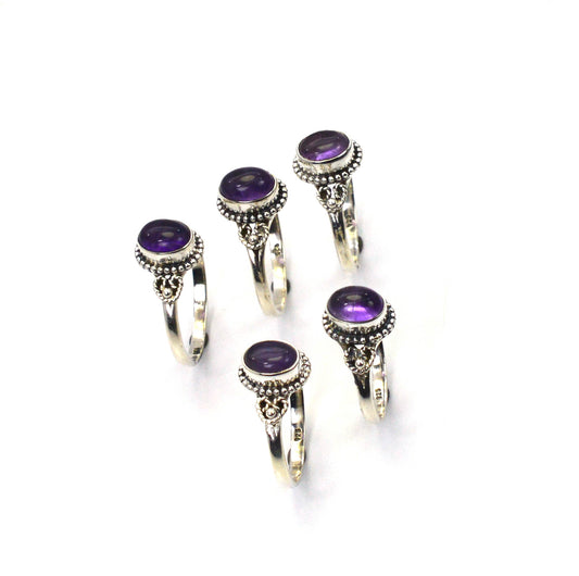 WHOLESALE 5PC 925 SOLID STERLING SILVER PURPLE AMETHYST RING LOT