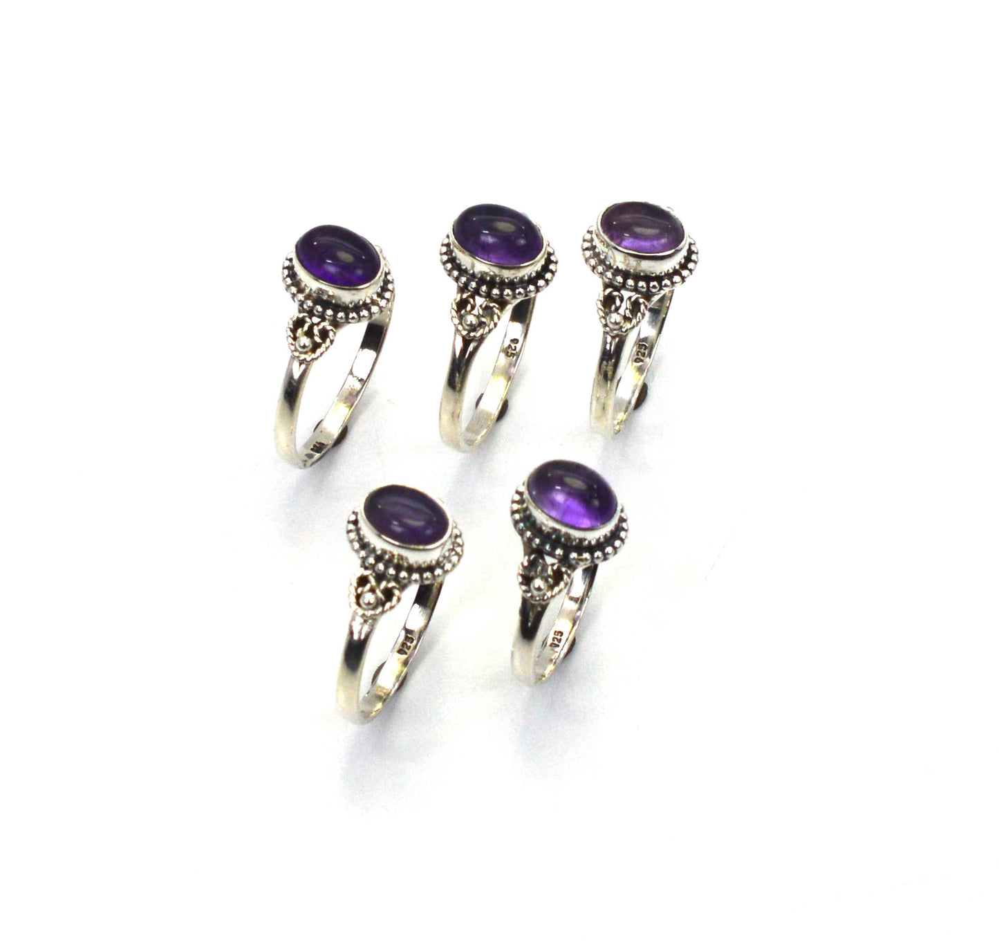 WHOLESALE 5PC 925 SOLID STERLING SILVER PURPLE AMETHYST RING LOT