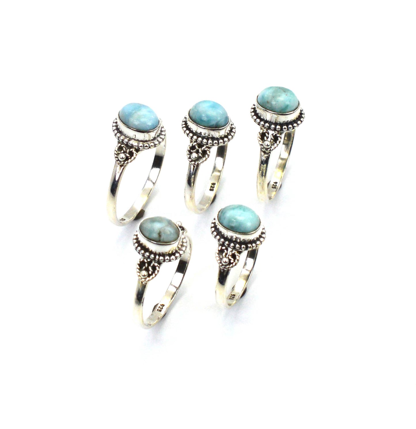 WHOLESALE 5PC 925 SOLID STERLING SILVER BLUE LARIMAR RING LOT