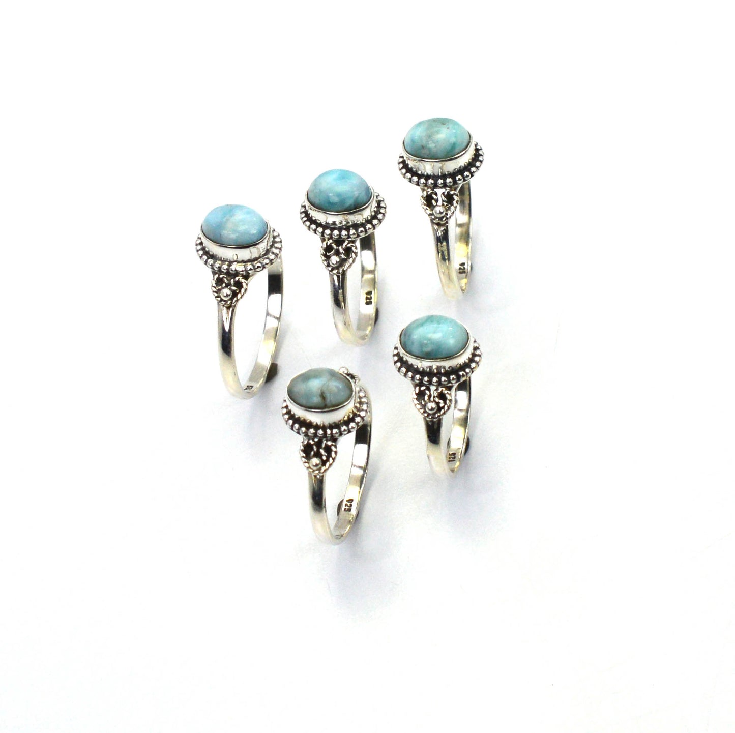 WHOLESALE 5PC 925 SOLID STERLING SILVER BLUE LARIMAR RING LOT