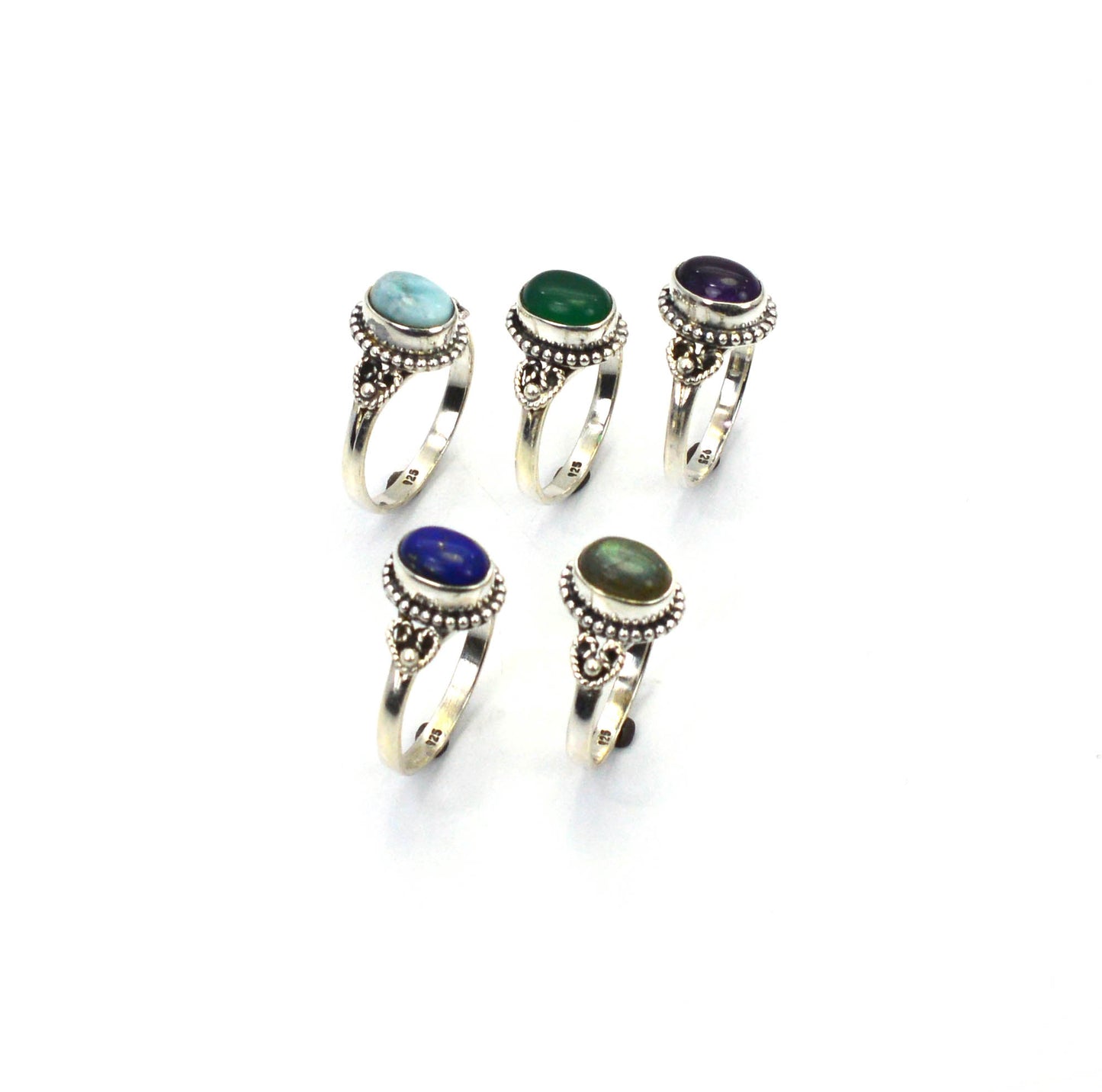 WHOLESALE 5PC 925 SOLID STERLING SILVER BLUE LARIMAR MIX STONE RING LOT