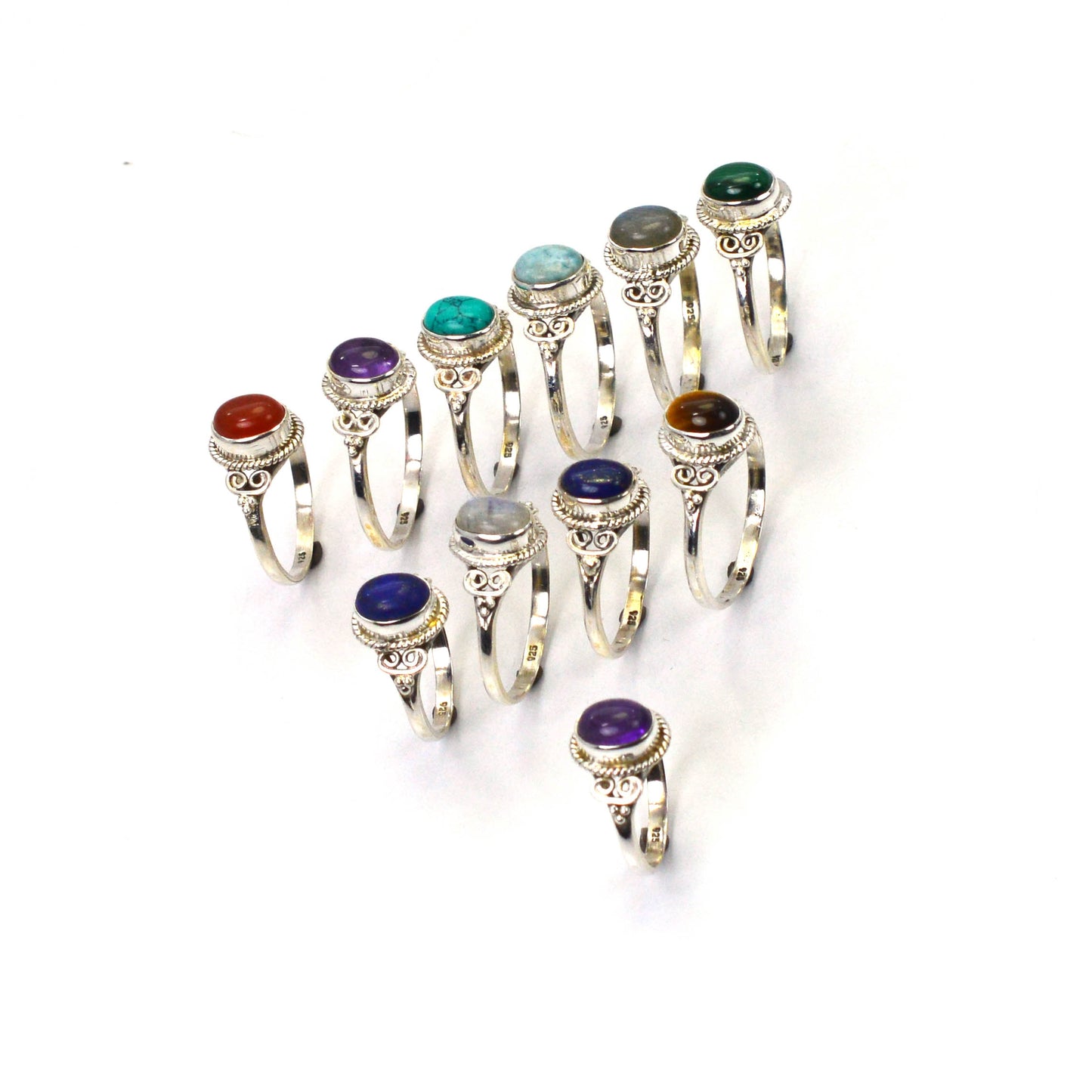 WHOLESALE 11PC 925 SOLID STERLING SILVER TIGER EYE MIX STONE RING LOT