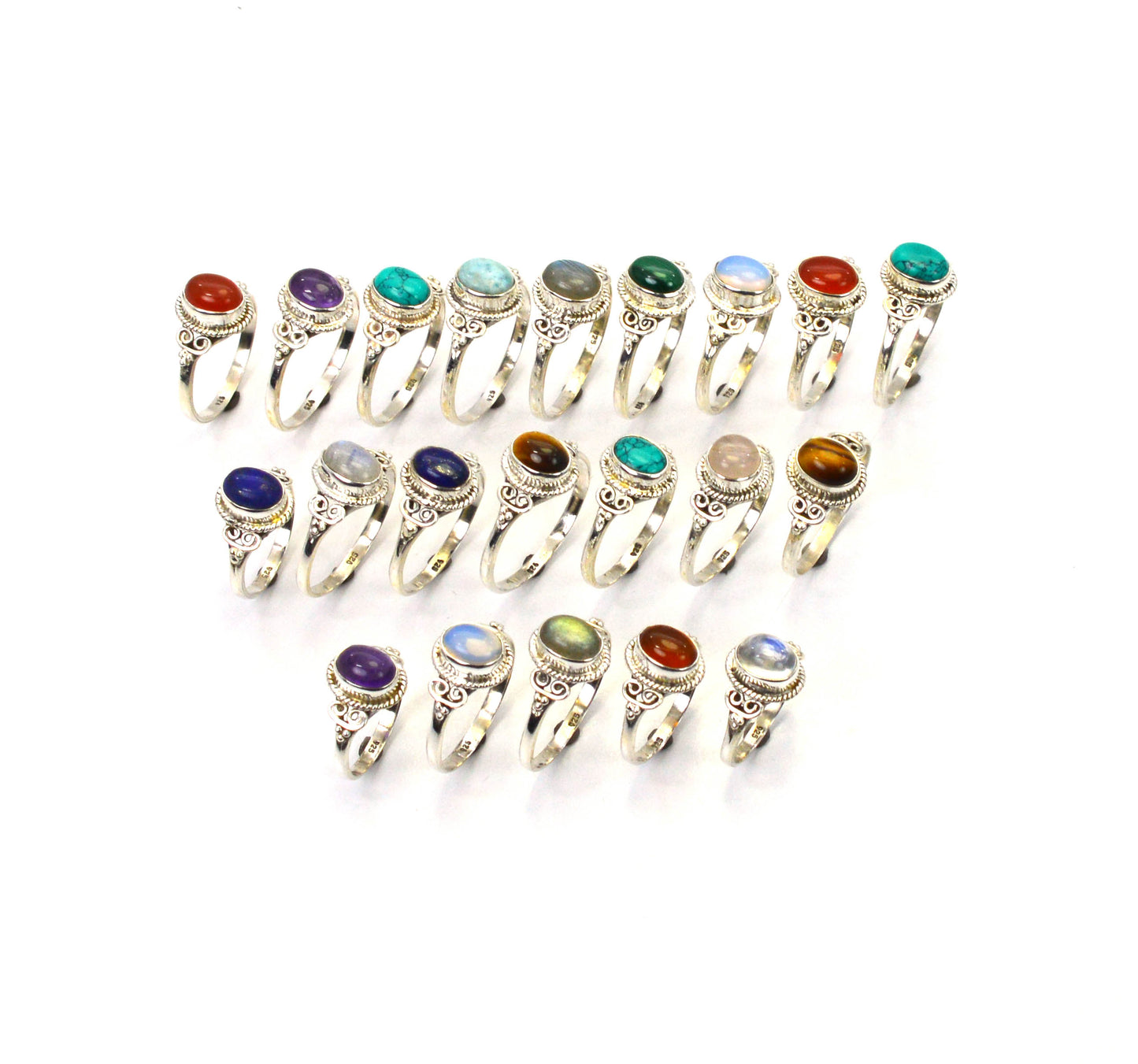 WHOLESALE 21PC 925 SOLID STERLING SILVER BLUE TURQUOISE MIX SONE RING LOT