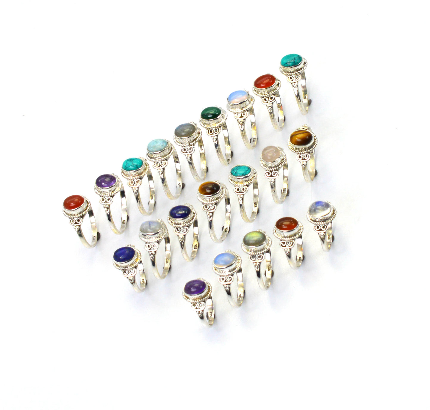 WHOLESALE 21PC 925 SOLID STERLING SILVER BLUE TURQUOISE MIX SONE RING LOT