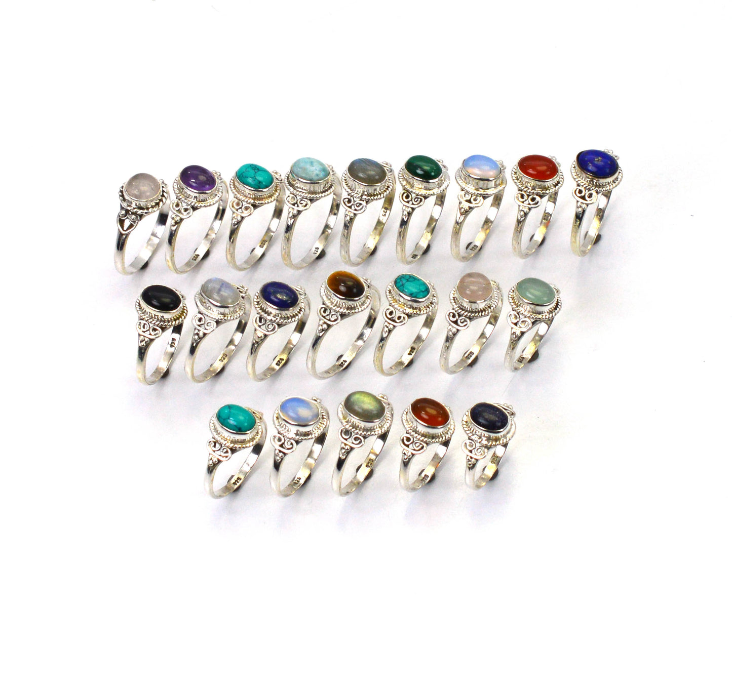 WHOLESALE 21PC 925 SOLID STERLING SILVER BLUE LARIMAR MIX SONE RING LOT