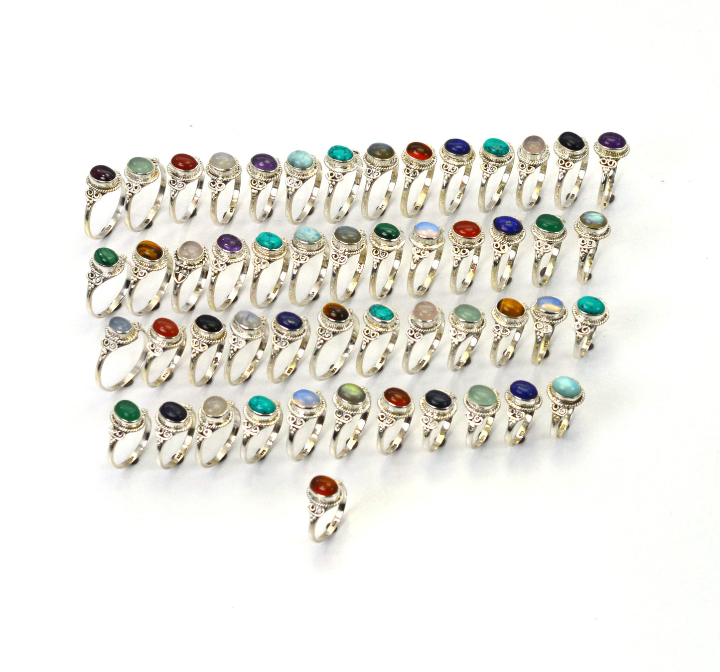 WHOLESALE 51PC 925 SOLID STERLING SILVER LABRADORITE MIX STONE RING LOT