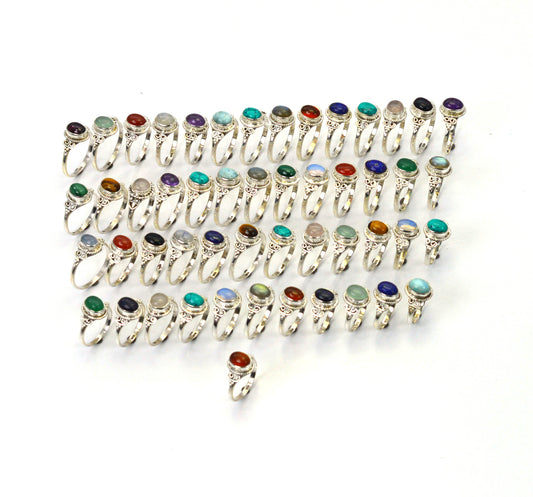 WHOLESALE 51PC 925 SOLID STERLING SILVER LABRADORITE MIX STONE RING LOT