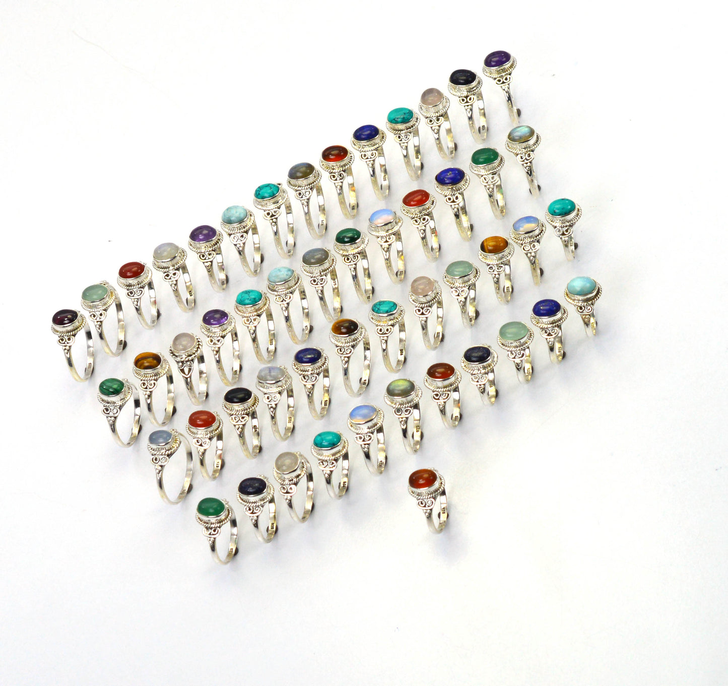 WHOLESALE 51PC 925 SOLID STERLING SILVER LABRADORITE MIX STONE RING LOT