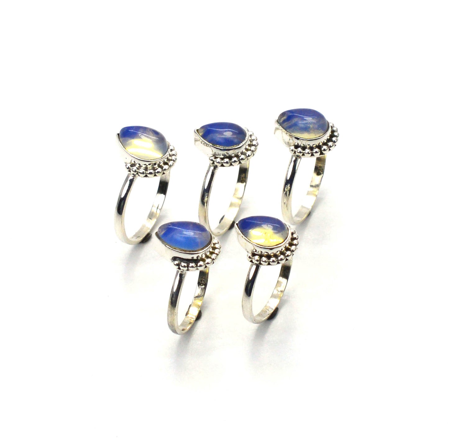 WHOLESALE 5PC 925 SOLID STERLING SILVER MILKY OPALITE RING LOT