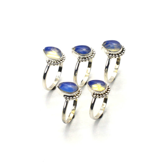 WHOLESALE 5PC 925 SOLID STERLING SILVER MILKY OPALITE RING LOT