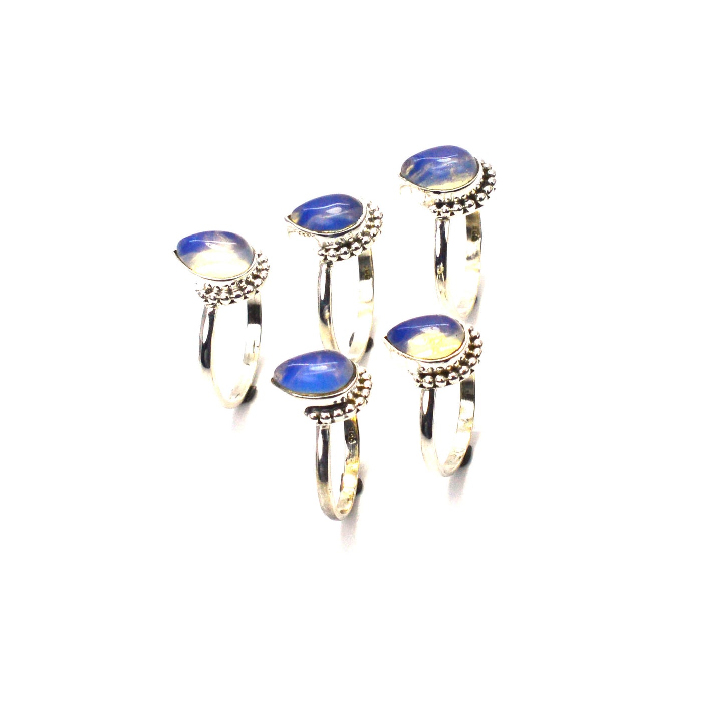 WHOLESALE 5PC 925 SOLID STERLING SILVER MILKY OPALITE RING LOT