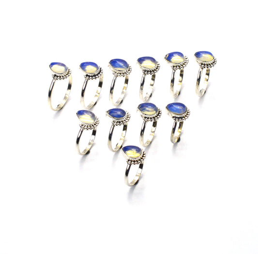 WHOLESALE 11PC 925 SOLID STERLING SILVER MILKY OPALITE RING LOT