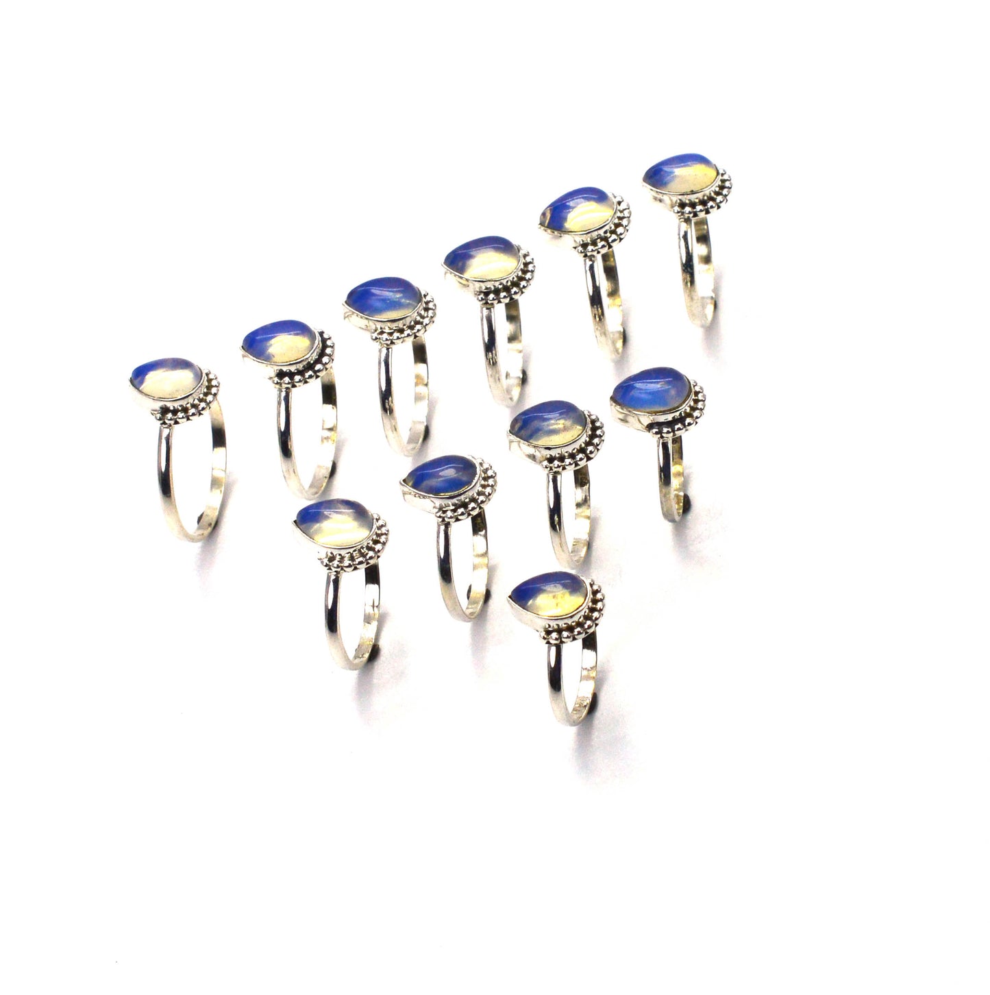 WHOLESALE 11PC 925 SOLID STERLING SILVER MILKY OPALITE RING LOT