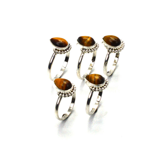WHOLESALE 5PC 925 SOLID STERLING SILVER TIGER EYE RING LOT